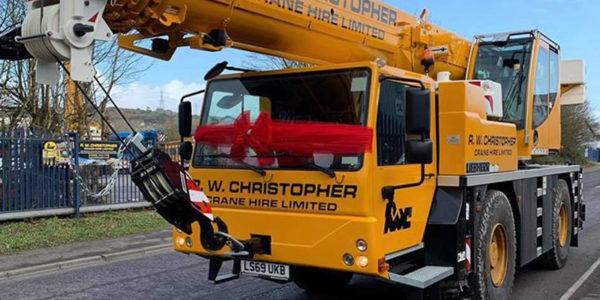 New Leibherr Crane being delivered to R.W. Christopher Head Office